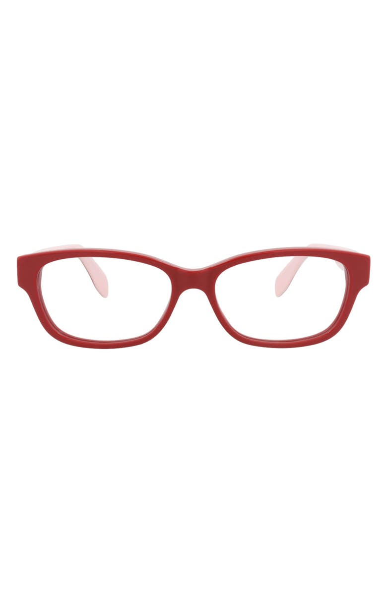 McQueen 56mm Rectangular Optical Glasses, Main, color, Red Red Transparent