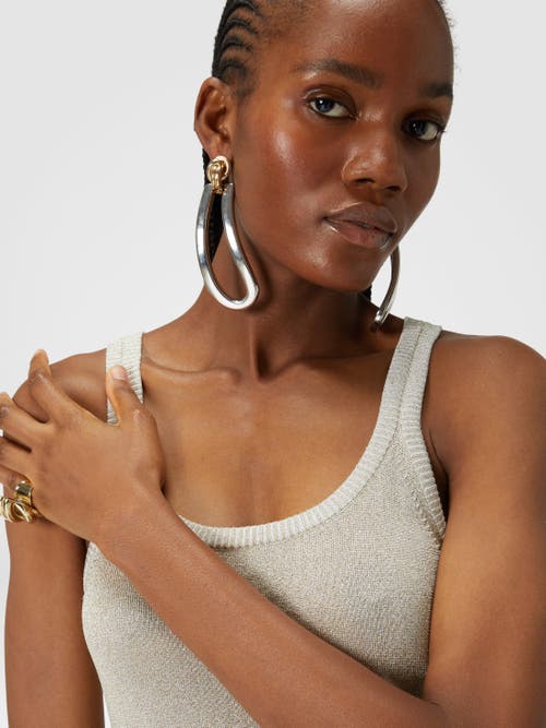 Missoni Metallic Knitted Tank Top In White & Gold