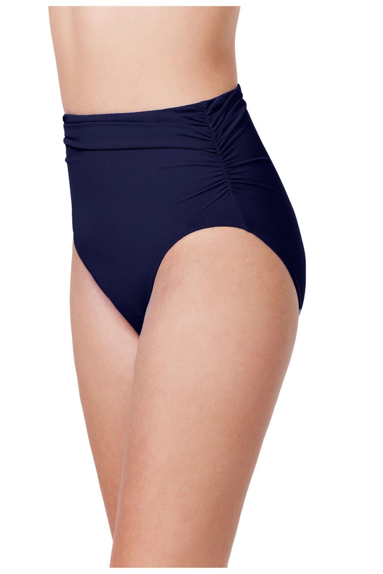 Tutti Frutti Shirred High Waist Swim Bottom, Alternate, color, Navy