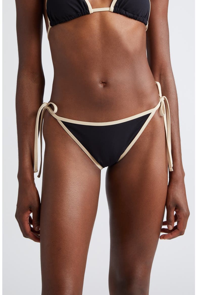 Stripe Edge Side Tie Bikini Bottoms, Main, color, BLACK