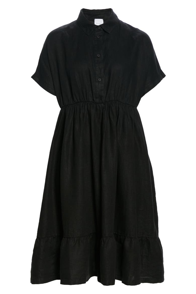 Ruffle Hem Linen Dress, Alternate, color, BLACK