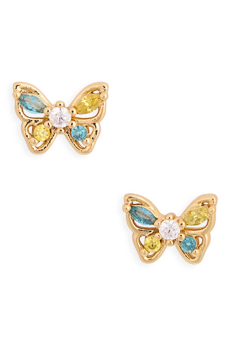 butterfly stud earrings, Alternate, color, BLUE/ MULTI GOLD