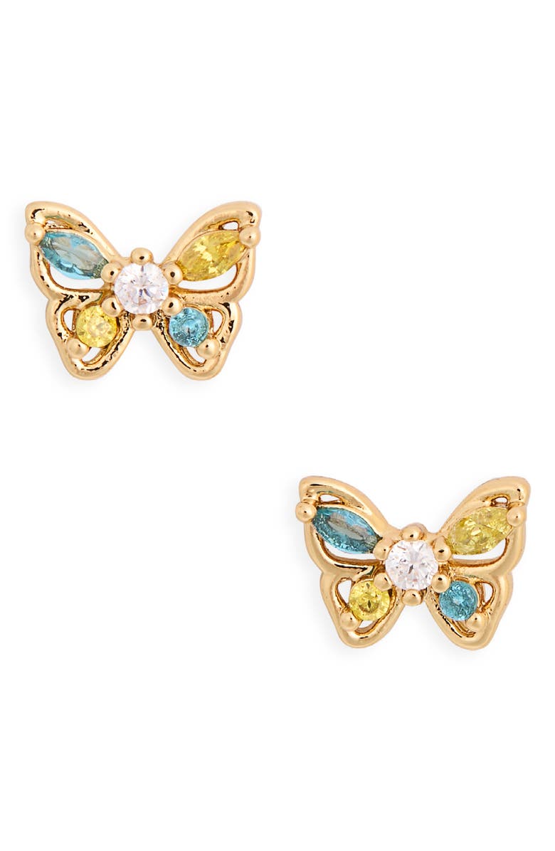 Kate Spade New York butterfly stud earrings, Alternate, color, Blue/ Multi Gold