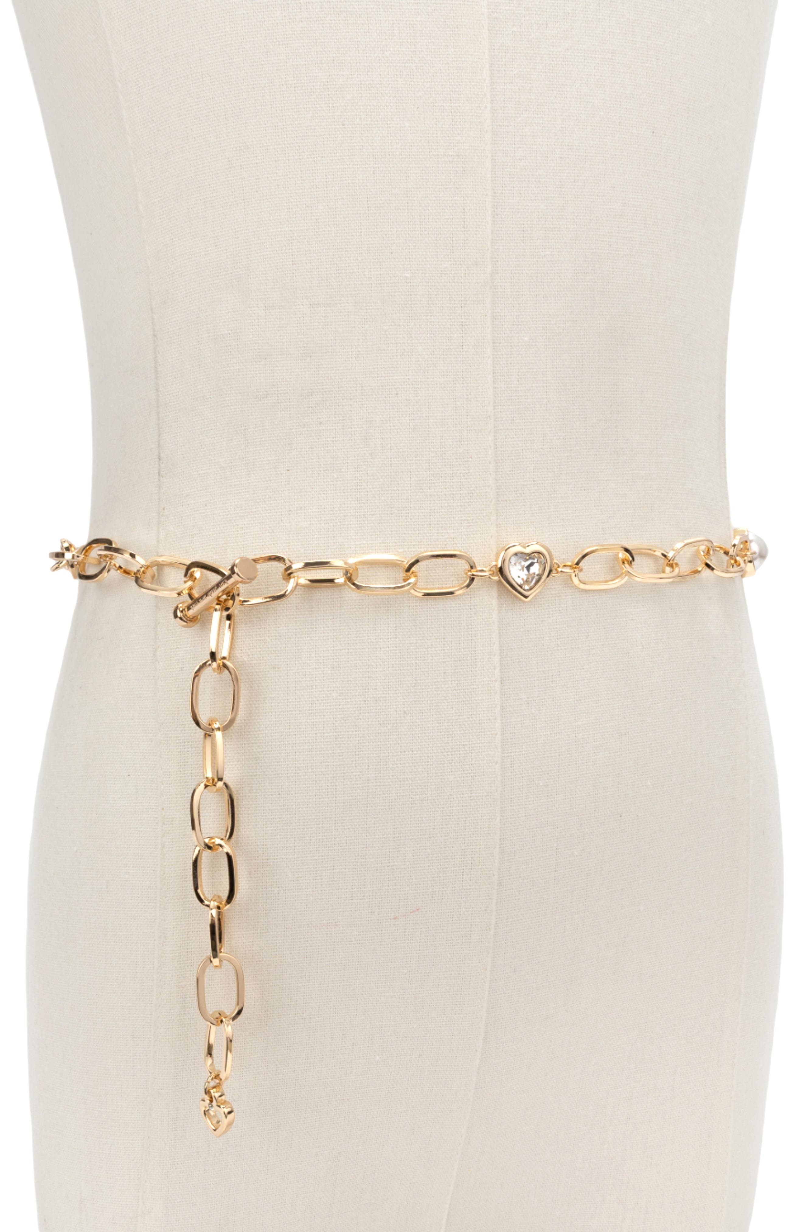 CHAIN BELT PATENT with PEARL チェーンベルト　新品 Faux Pearl & Heart Chain Belt (Women) | Nordstrom