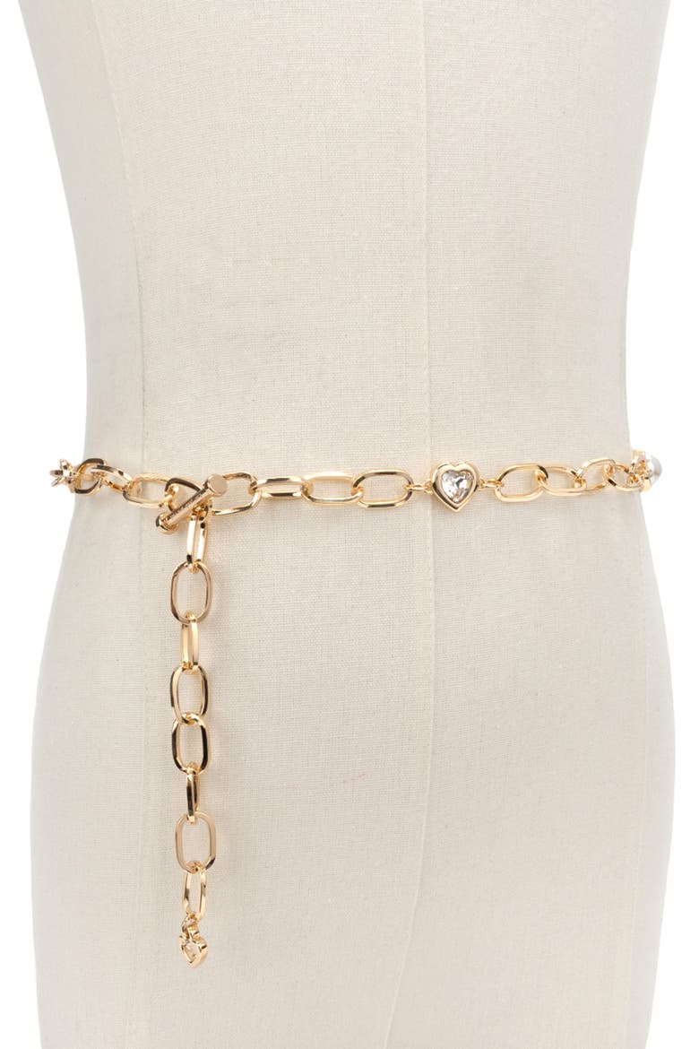 Faux Pearl & Heart Chain Belt, Alternate, color, POLISHED GOLD