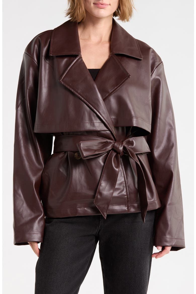Faux Leather Cropped Trench Jacket, Main, color, GANACHE