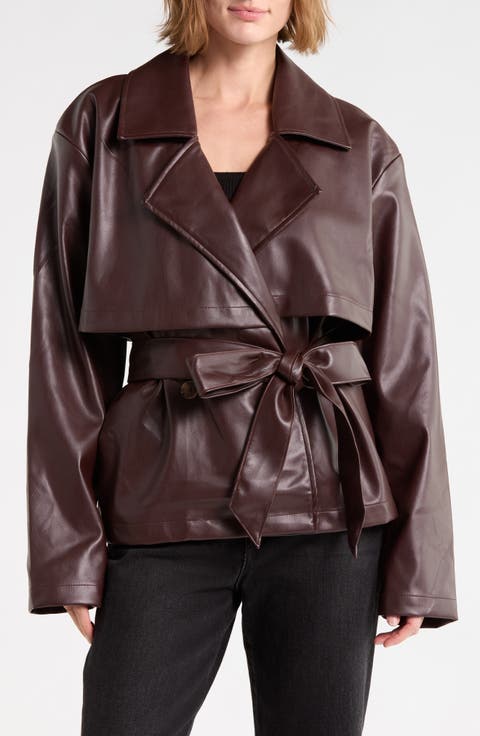 Faux Leather Cropped Trench Jacket