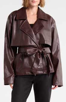 Faux Leather Cropped Trench Jacket