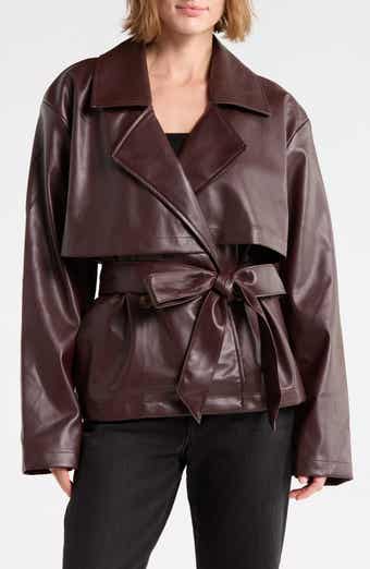 Faux Leather Cropped Trench Jacket