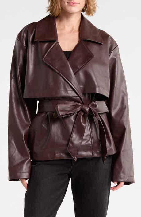 Faux Leather Cropped Trench Jacket