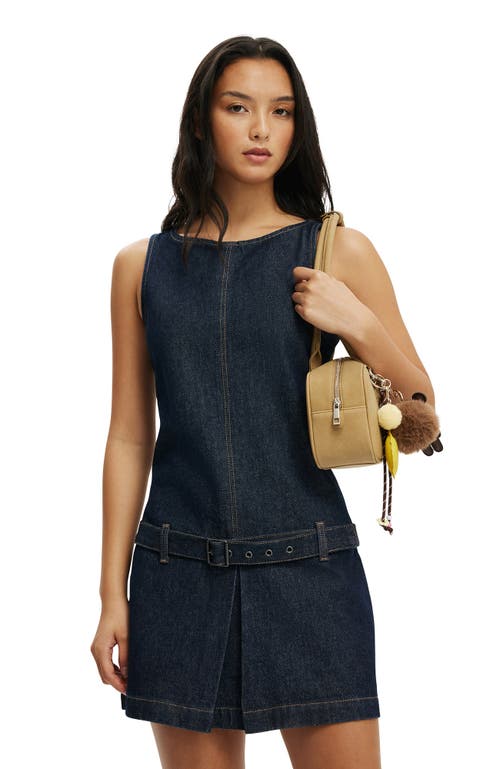 Cotton On Luisa Belted Denim Mini Dress In Blue