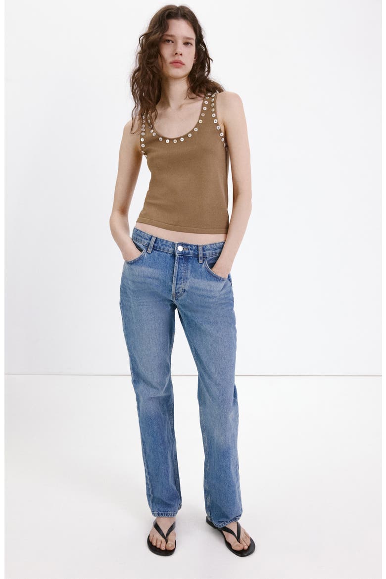 Button Trim Tank, Alternate, color, CARAMEL