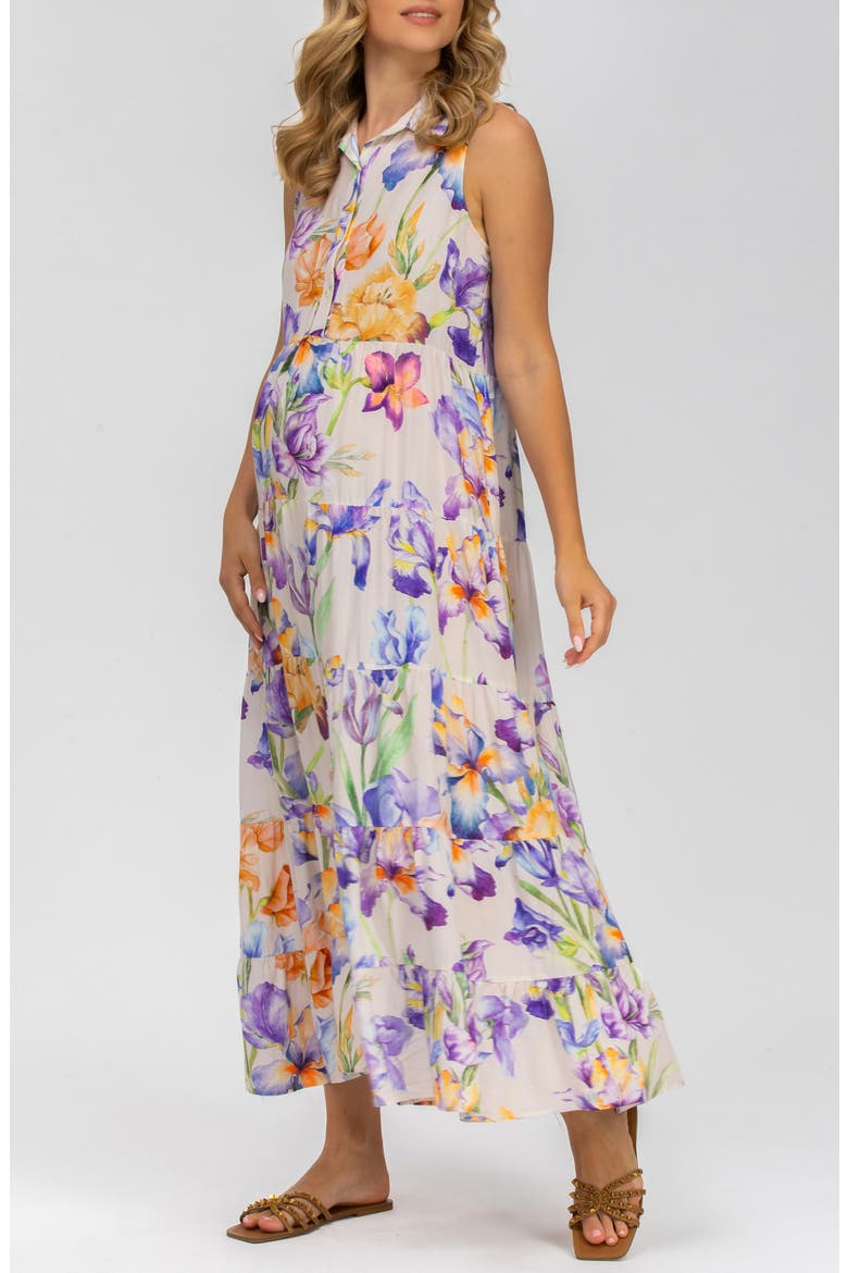 Floral Print Button-Up Sleeveless Maxi Maternity Dress, Alternate, color, LIGHT/ PASTEL PURPLE