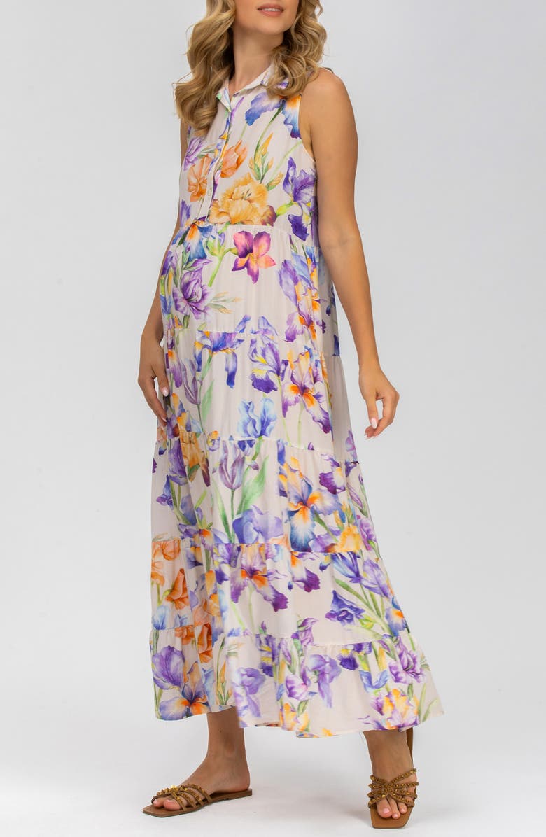 PIETRO BRUNELLI MATERNITY Floral Print Button-Up Sleeveless Maxi Maternity Dress, Alternate, color, Light/ Pastel Purple