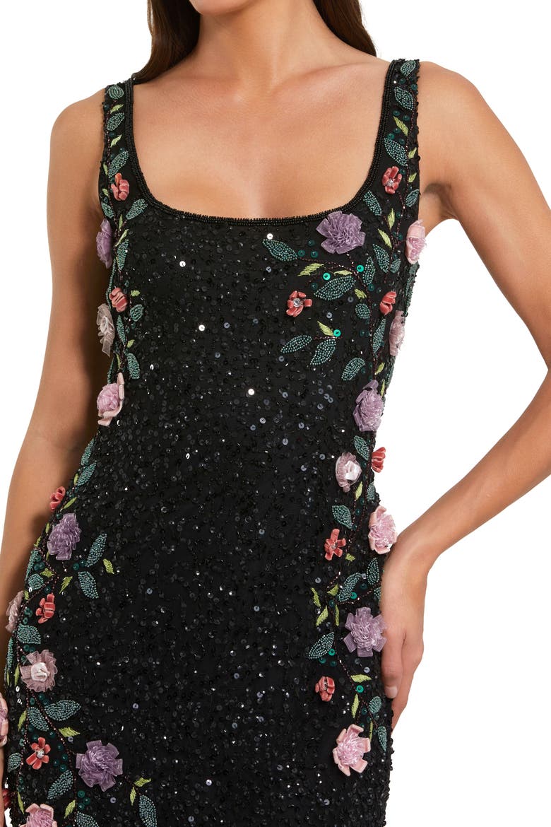 Petite Floral Beaded Scoop Neck Sleeveless Gown, Alternate, color, Black Multi