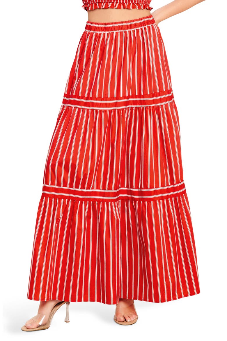 Stripe Tiered Cotton Maxi Skirt, Main, color, RED/ WHITE