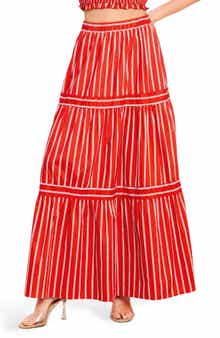 FLYING TOMATO Stripe Tiered Cotton Maxi Skirt