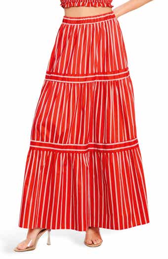 FLYING TOMATO Stripe Tiered Cotton Maxi Skirt
