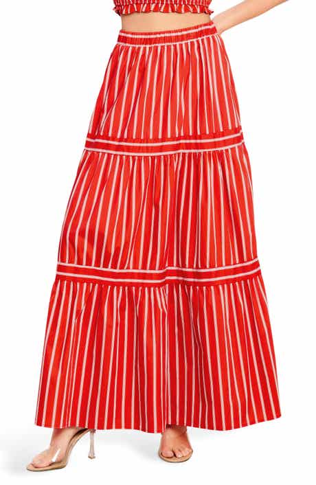 FLYING TOMATO Stripe Tiered Cotton Maxi Skirt