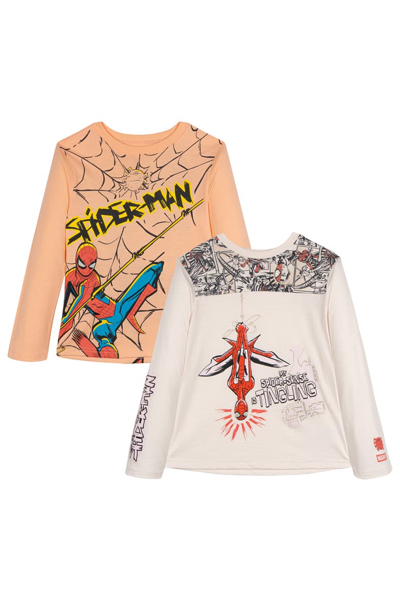 Spider-Man 2-Piece Long Sleeve T-Shirt Set, Main, color, Peach Ivory