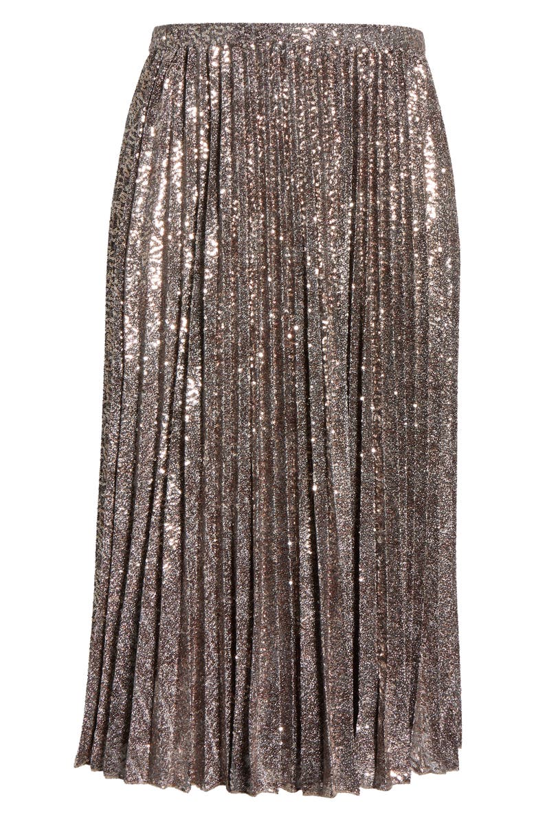 Anne Klein Sequin Pleated Pull-On Midi Skirt, Alternate, color, Pewter Multi