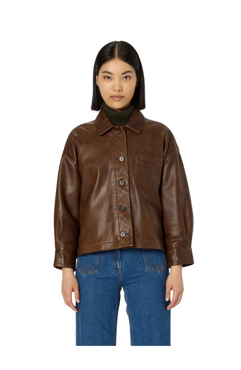 GERARD DAREL Nicole Leather Button Front Jacket, Main, color, Brown