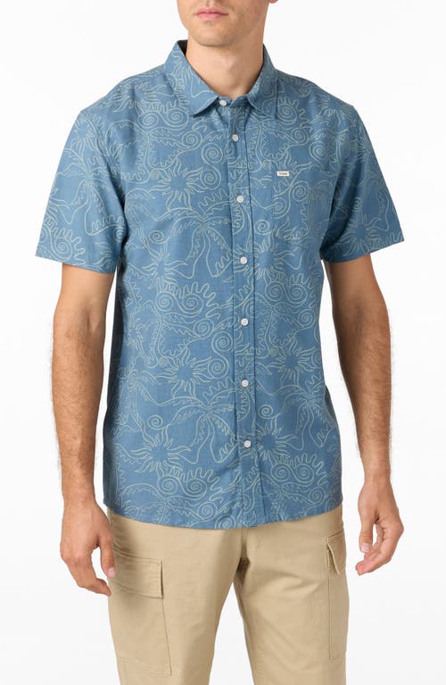 O'neill O'riginals Eco Print Standard Fit Short Sleeve Button-up Shirt In Blue