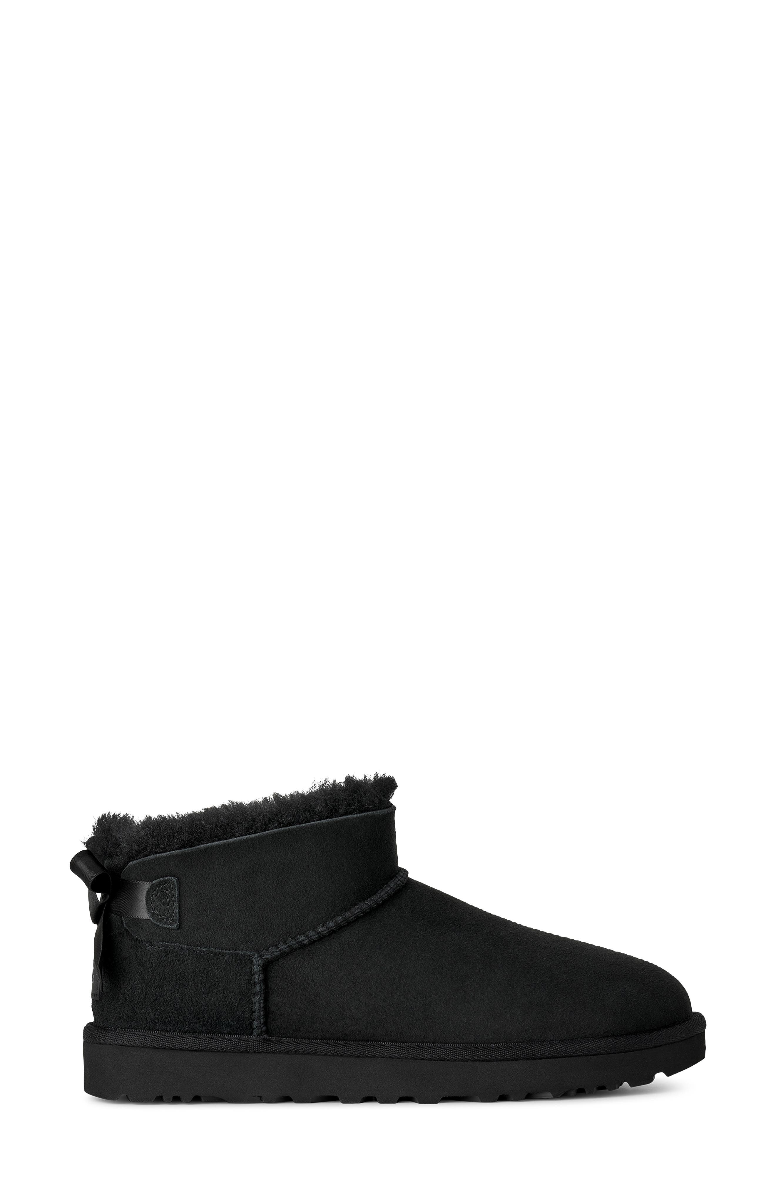 Ultra Mini Bailey Bow Genuine Shearling Boot, Alternate, color, BLACK