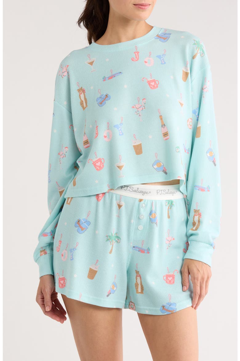 Print Waffle Knit Short Pajamas, Main, color, LIGHT MINT