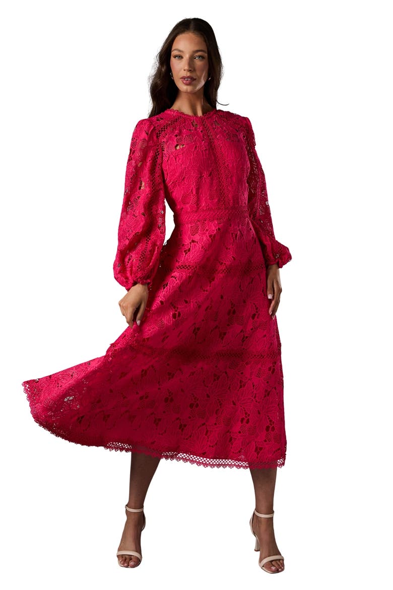 Lace Panelled Long Sleeve Dress, Main, color, Raspberry