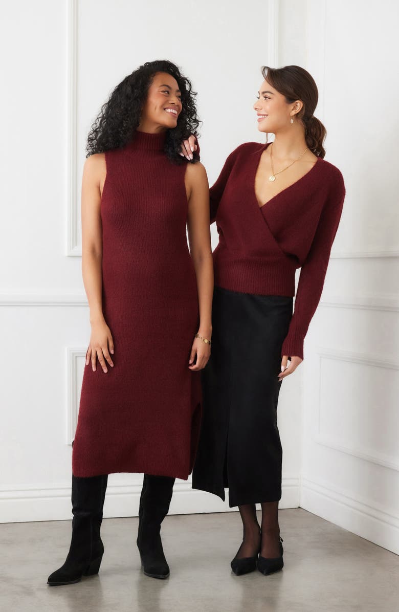Karen Kane Turtleneck Sleeveless Sweater Midi Dress, Alternate, color, Wine Red