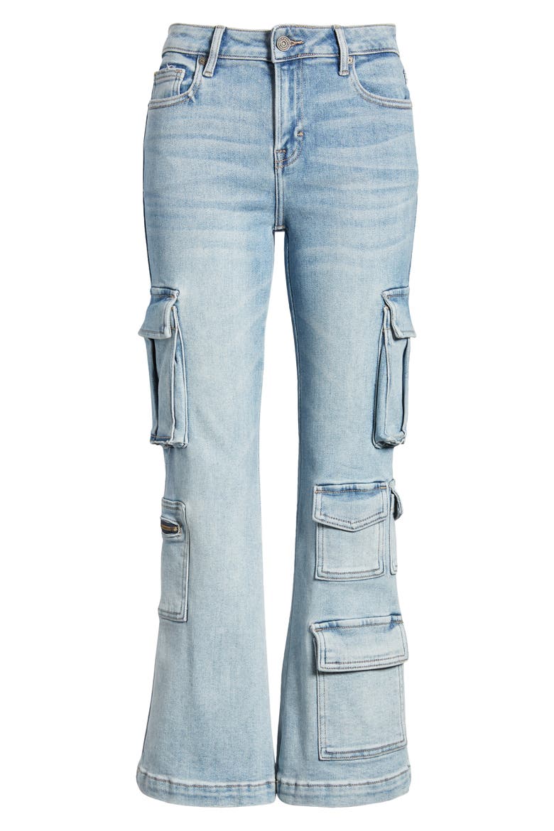 Crop Flare Cargo Jeans, Alternate, color, MEDIUM WASH