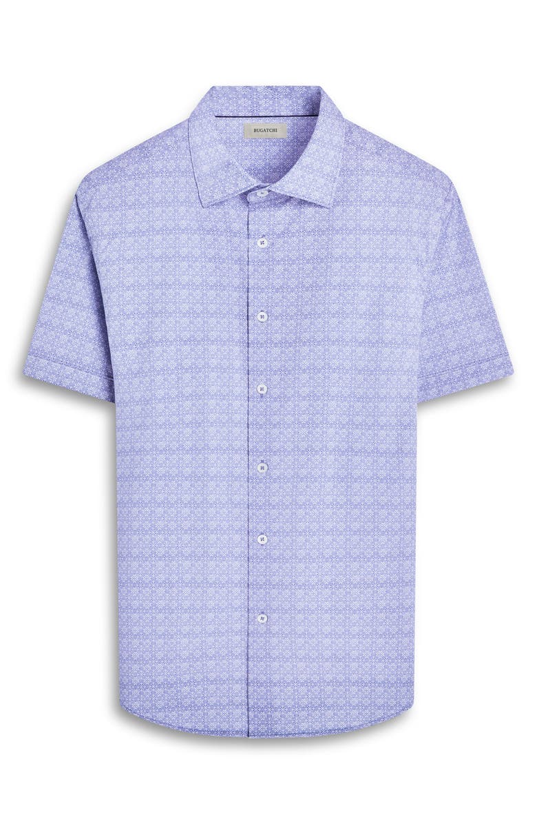 Bugatchi Miles OoohCotton<sup>®</sup> Mosaic Print Short Sleeve Button-Up Shirt, Alternate, color, Steel