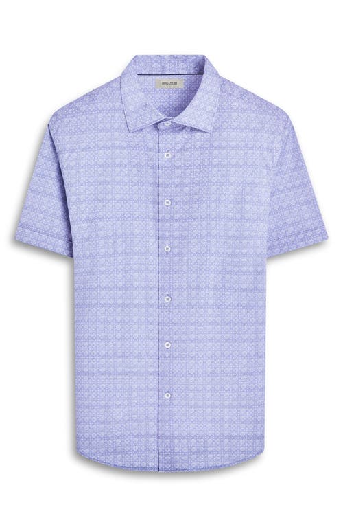 Bugatchi Miles Ooohcotton® Mosaic Print Short Sleeve Button-up Shirt In Steel