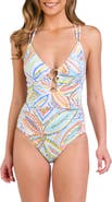 La Blanca Sunbaked Jewel Lace-Up Underwire One-Piece Swimsuit