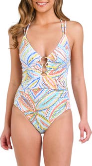 La Blanca Sunbaked Jewel Lace-Up Underwire One-Piece Swimsuit