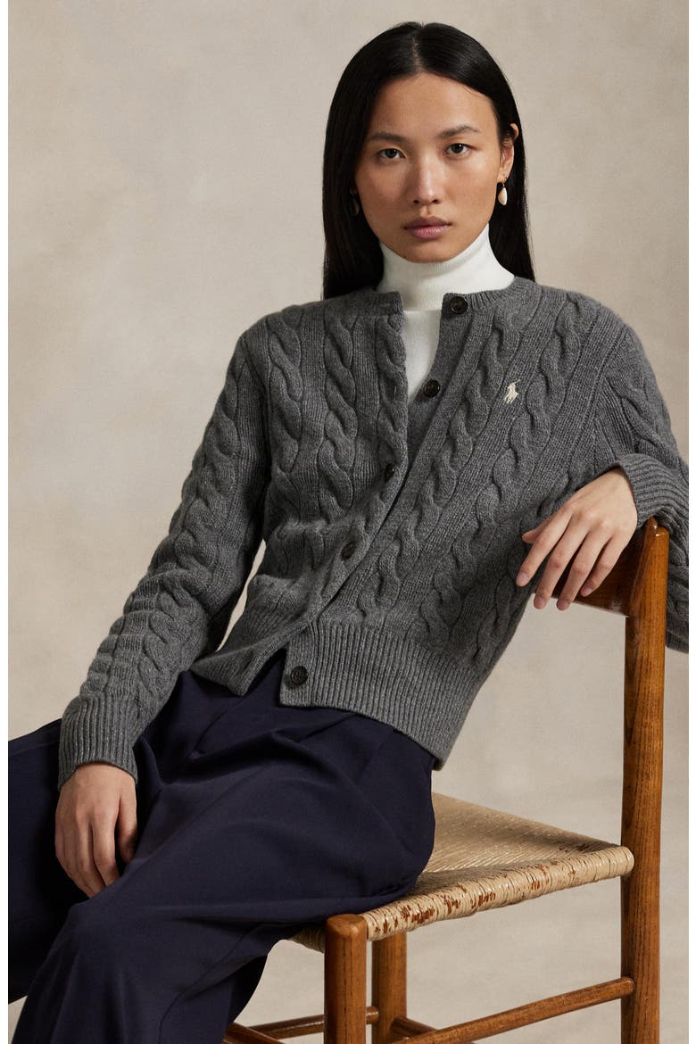 Cable Wool & Cashmere Cardigan, Alternate, color, FLANNEL GREY HEATHER