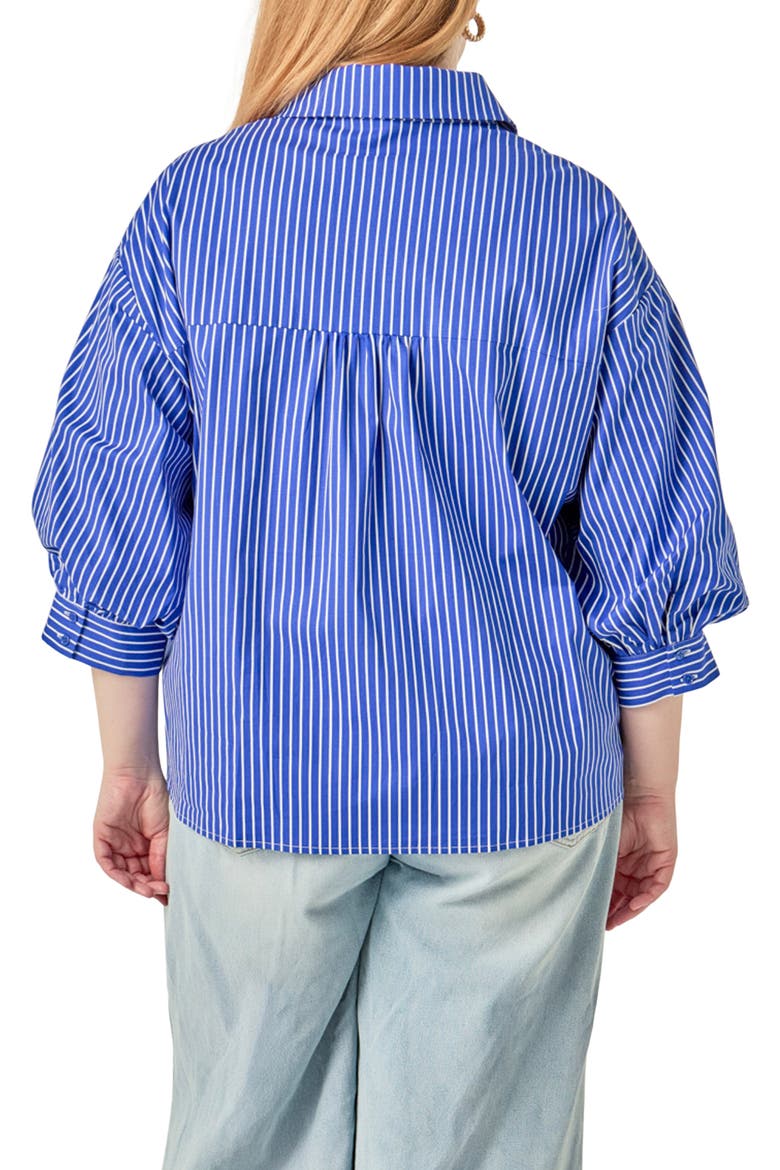 Striped Balloon Sleeve Shirt, Alternate, color, COBALT