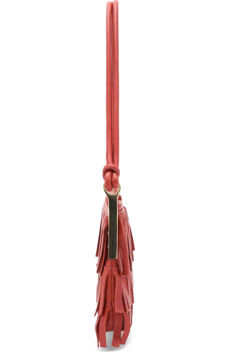 MANGO Fringe Leather Shoulder Bag, Alternate, color, Russet