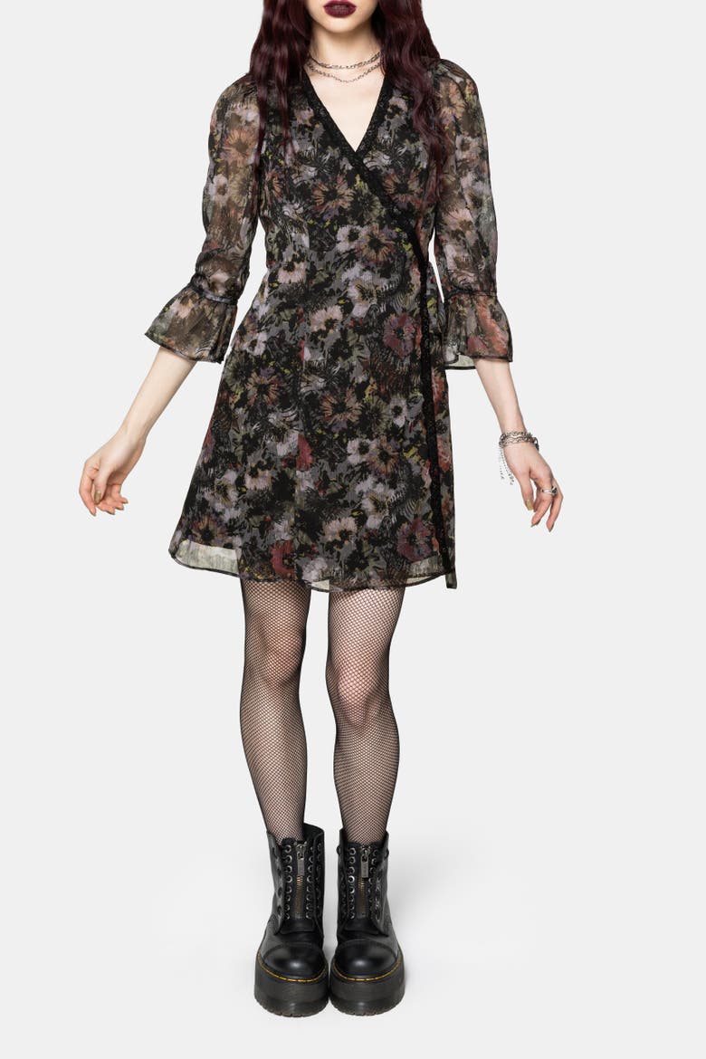 Mortua Grunge Floral Print Mini Dress, Alternate, color, Black
