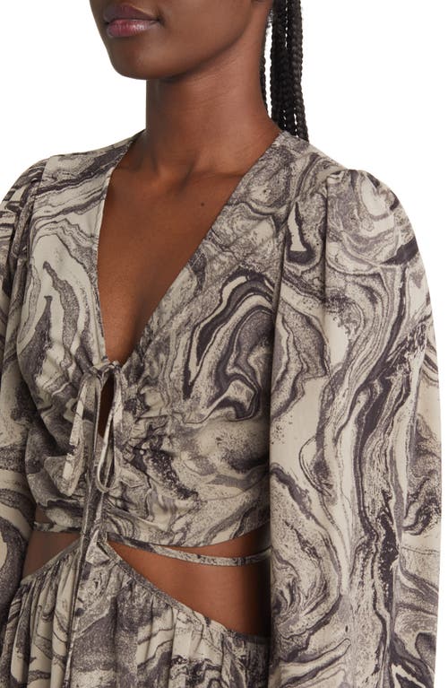 Moon River Cutout Long Sleeve Midi Dress In Gray