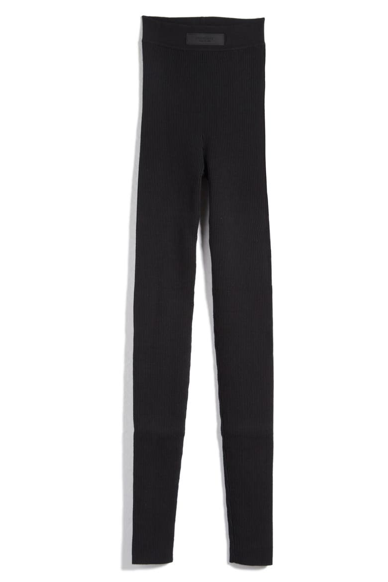 Cotton Blend Rib Leggings, Alternate, color, BLACK
