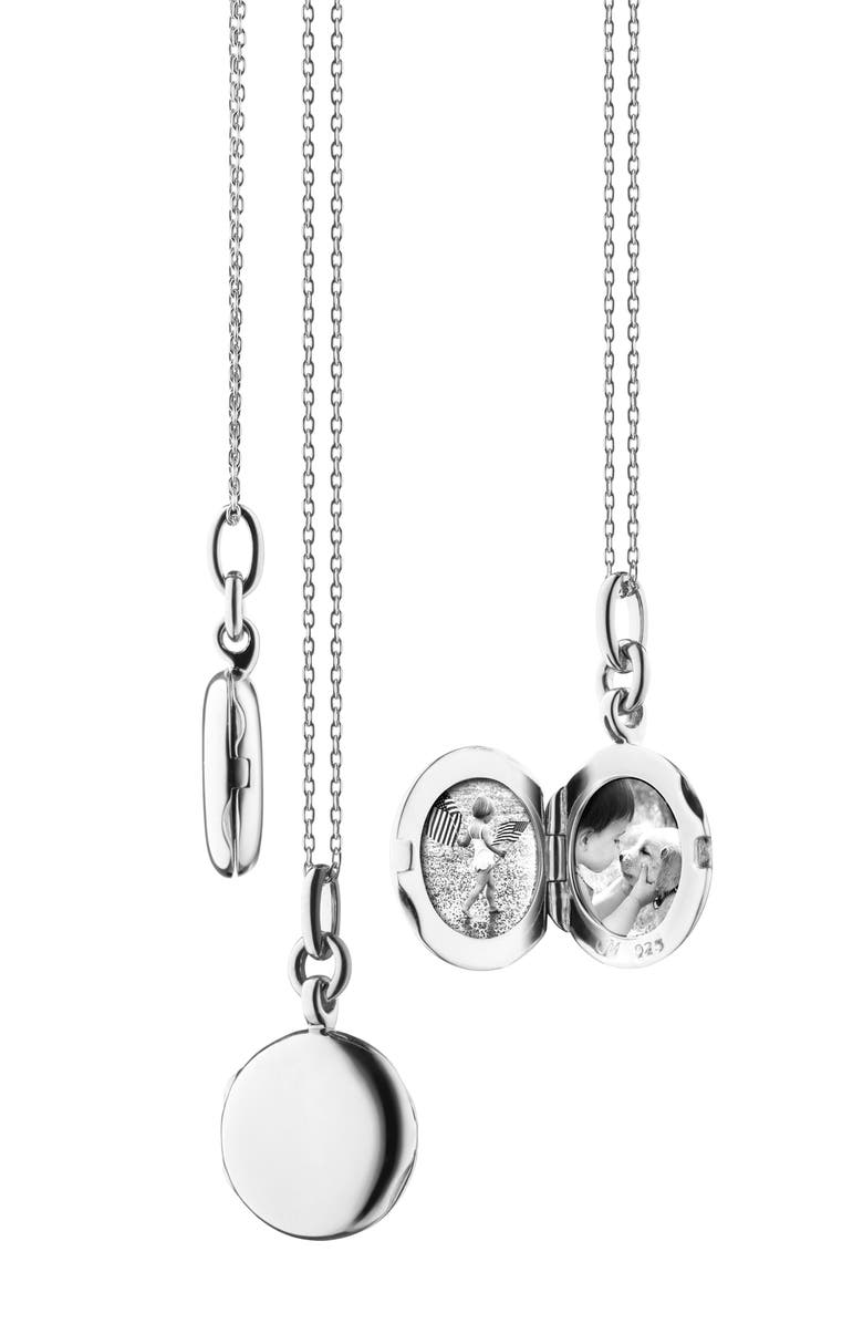 Monica Rich Kosann Nan Slim Round Locket Necklace, Alternate, color, Sterling Silver