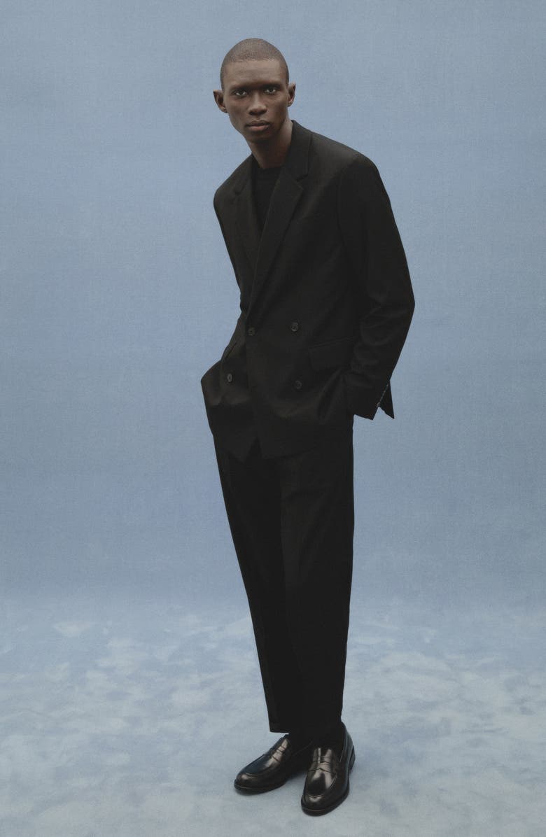 MANGO Slim Fit Pleated Black Stretch Dress Pants, Alternate, color, 