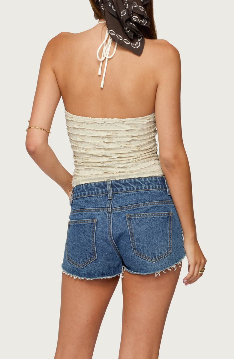 EDIKTED Ruffle Crop Halter Top, Alternate, color, Beige