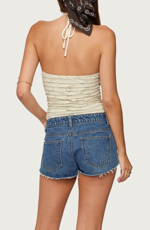 Edikted Criss Cross Bead Ruffled Halter Top In Neutral