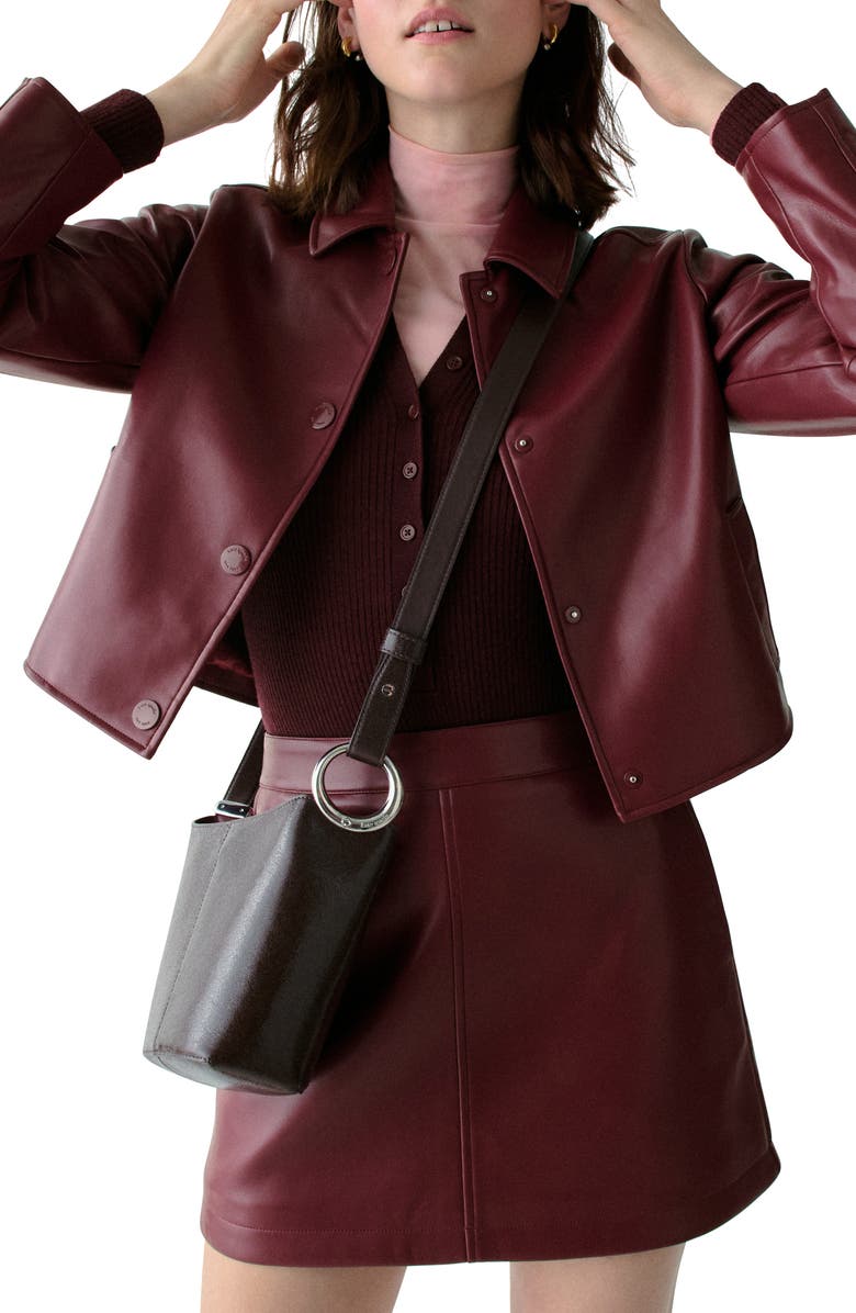 Kate Spade New York halo glazed leather mini bucket bag, Alternate, color, Hot Fudge