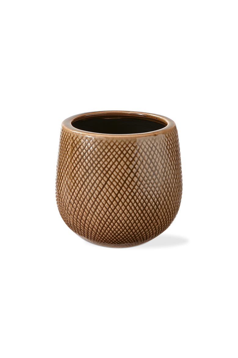 Cross Hatch Small Planter Taupe Glazed Stoneware, Main, color, Brown