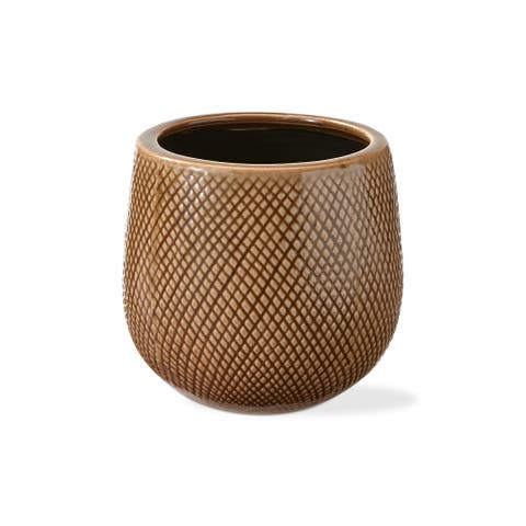 Cross Hatch Small Planter Taupe Glazed Stoneware