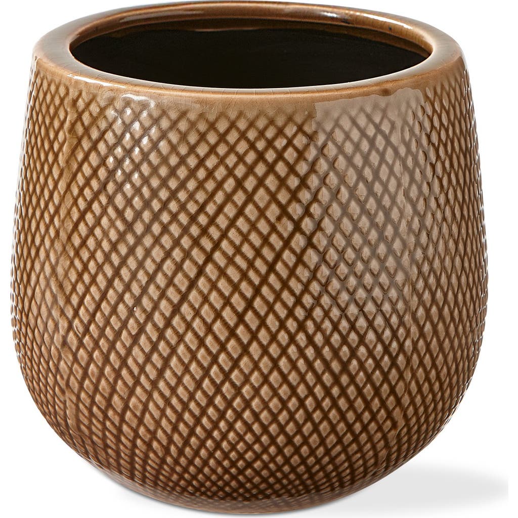 Tag Cross Hatch Small Planter Taupe Glazed Stoneware In Brown